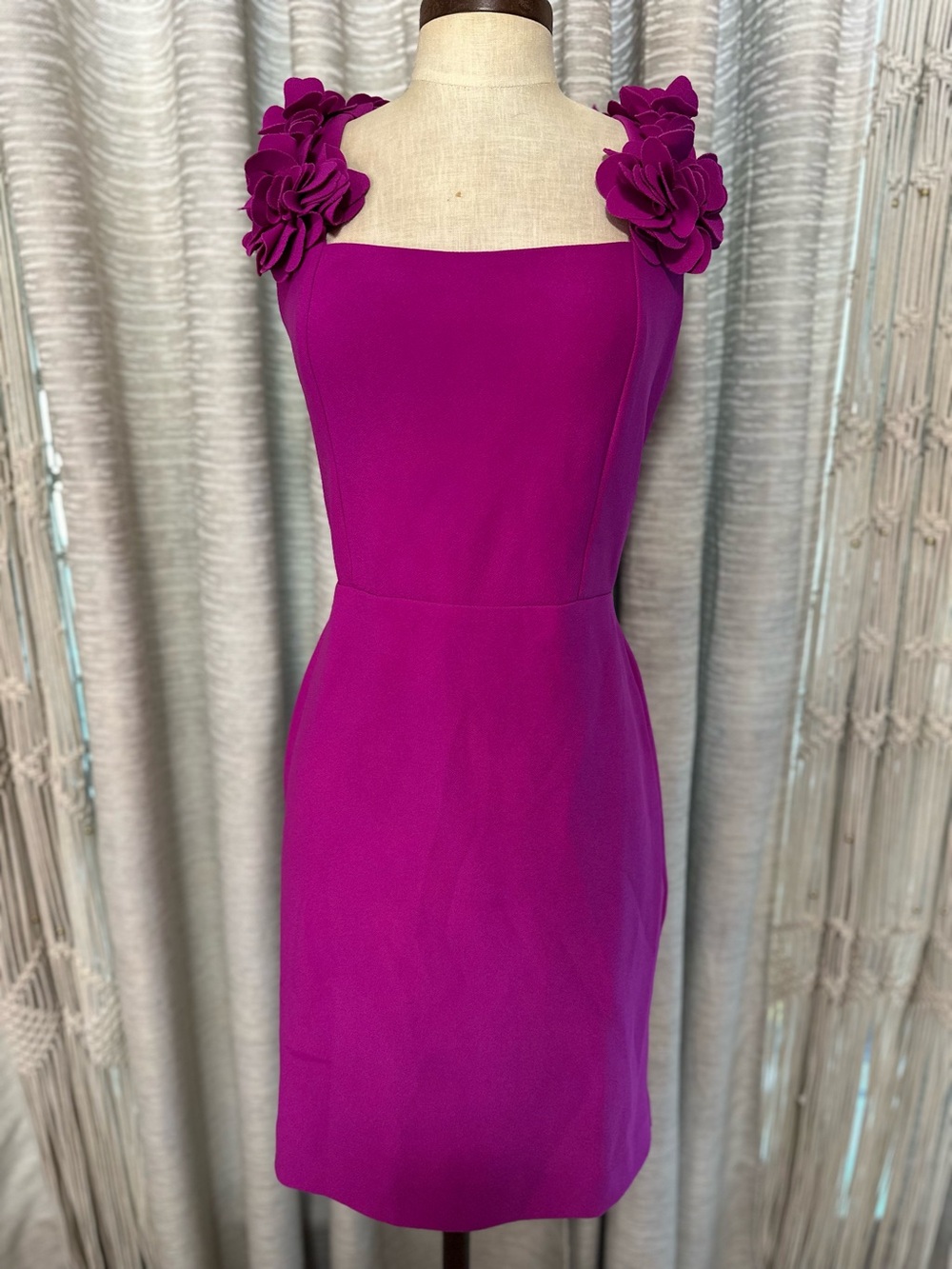 Boston Proper Fuchsia Floral Shoulder Sheath Dress Size 8 NWT